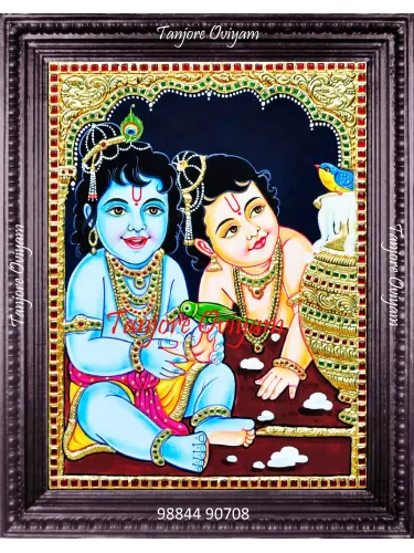 Premium Baby Krishna Tanjore Painting with Ghee Pot